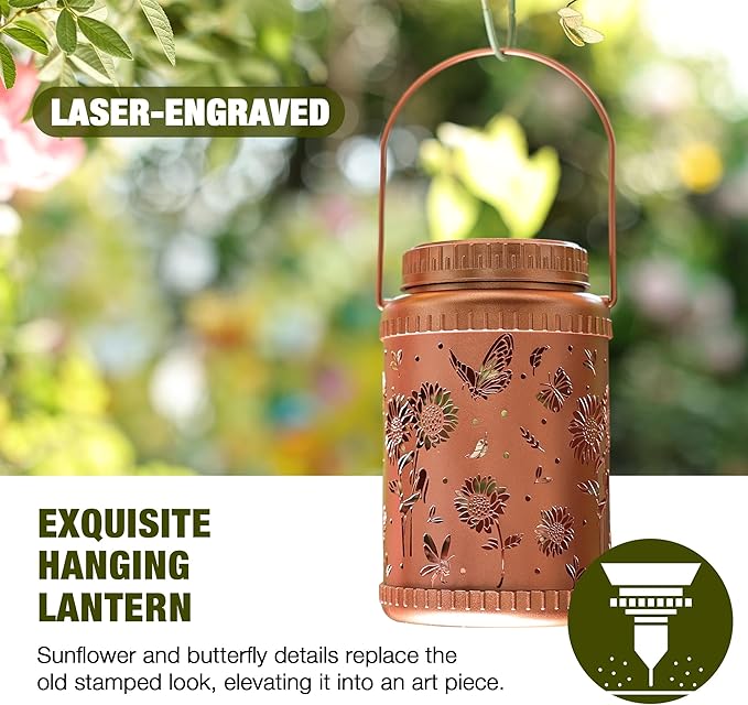 Cooo 6 Pack Solar Lanterns Outdoor Waterproof Sunflower Butterfly Solar Pathway Lights Landscape Path Christmas Gifts for Women Mom Grandma for Outdoor Table Lamps Garden Yard Backyard Decor-Rose Gold