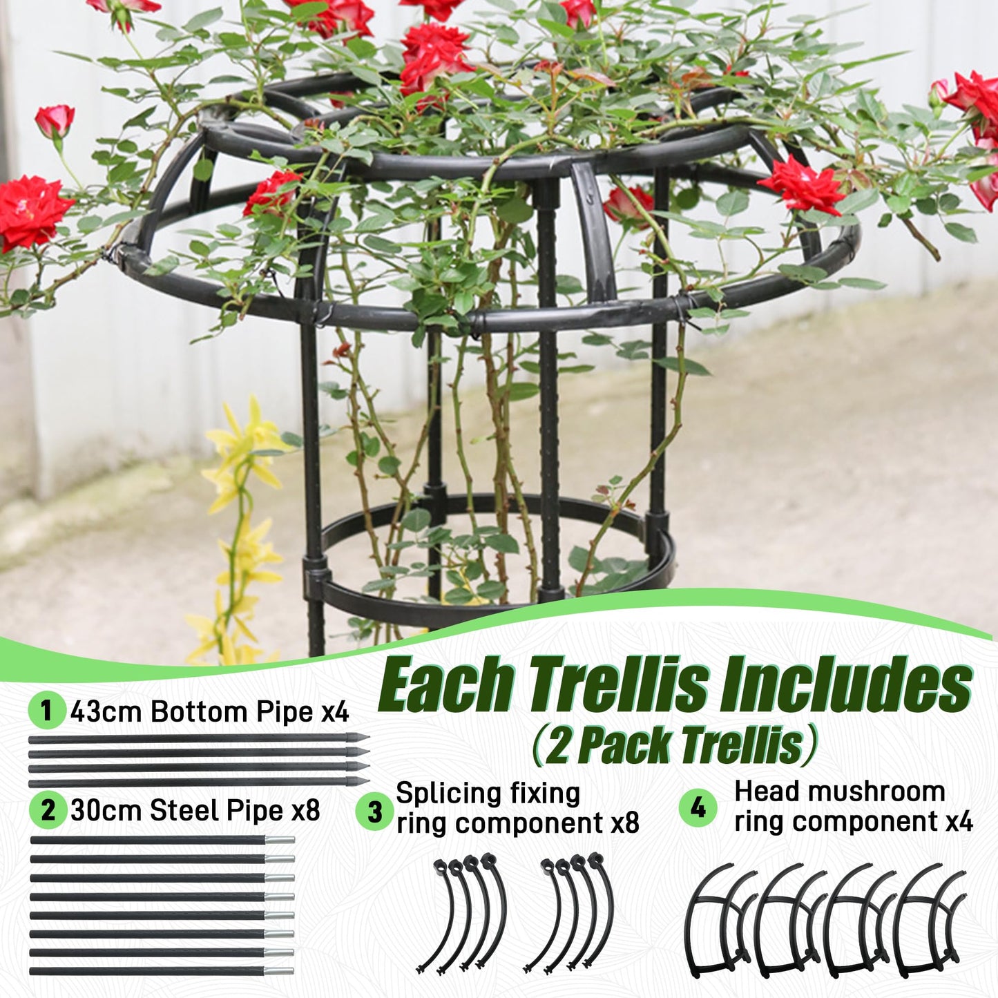 Quibbay Garden Trellis for Climbing Plants Outdoor,41.3 Inch Mushroom Top Trellis for Climbing Plants, Rustproof Metal Plant Flower Trellises for Vine Rose Flower Tomato Support Outdoor Indoor,1 Pack