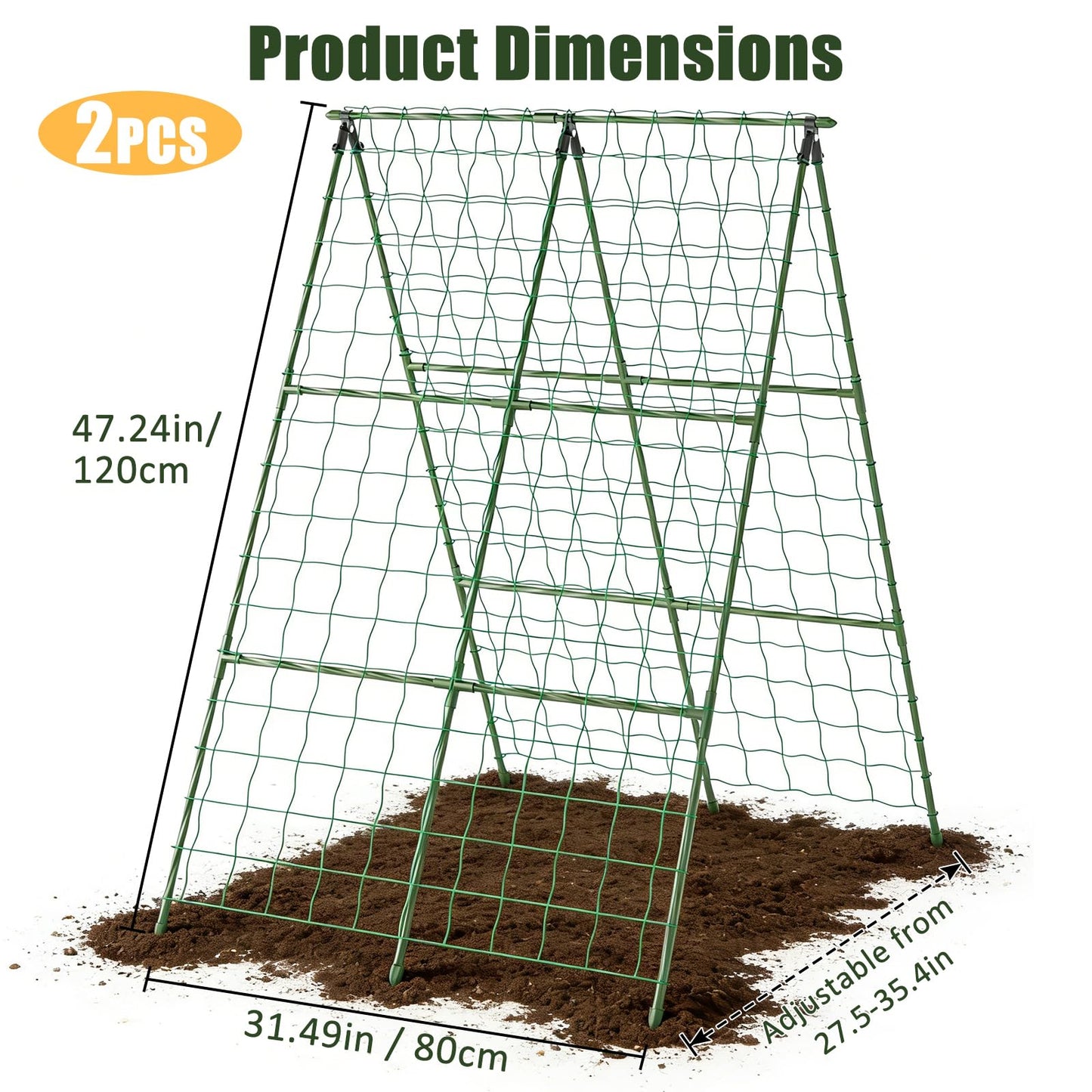 Miory Cucumber Trellis, 32"x48" 2 Pack A-Frame Trellis for Raised Bed, Garden Trellis for Climbing Plants Outdoor, Plant Support for Vegetables Vines