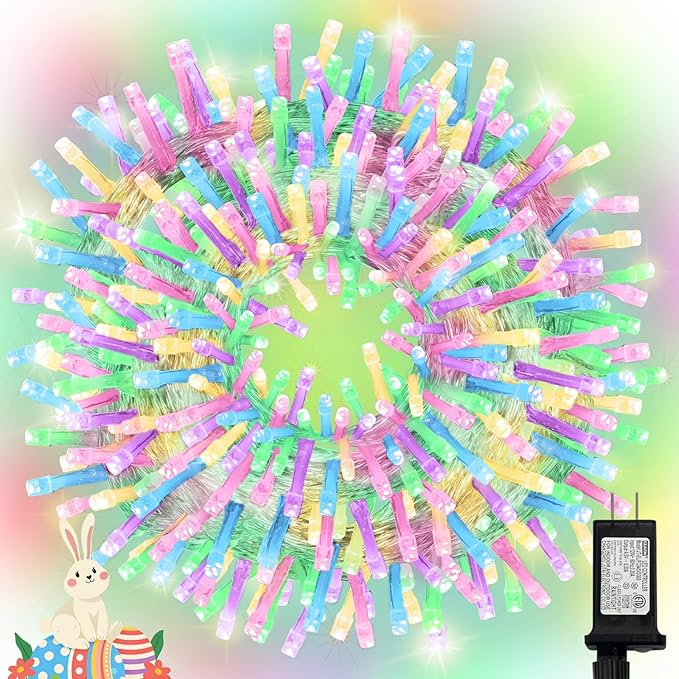 LAMPHOME 99FT Pastel Easter String Lights, 300 LED Plug in Fairy Lights with 16 Modes, 7 Colors Multicolor Mini Lights for Outdoor Christmas Tree, Garland, Wreath, Easter Holiday Decorations