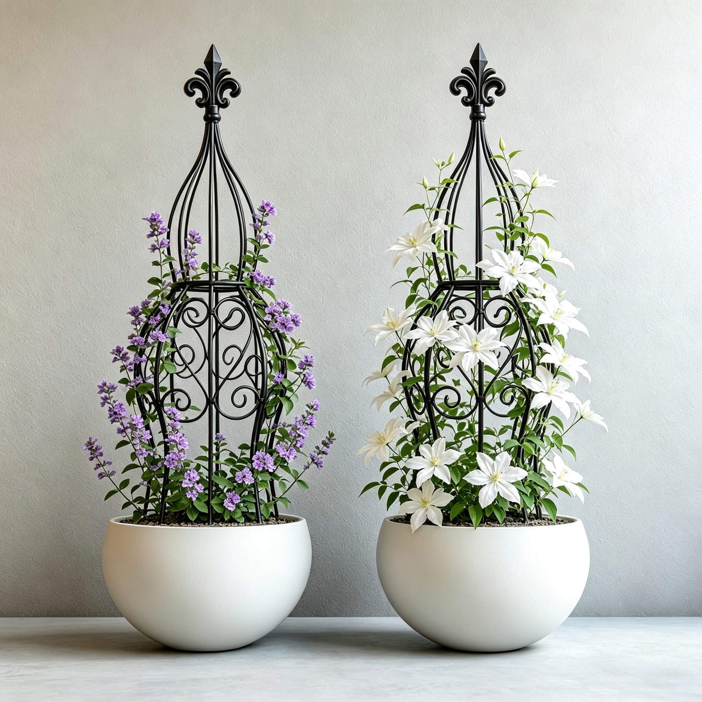 2-Pack Garden Obelisk Trellis for Climbing Roses & Flowering Vines, 30" Tall Iron Plant Support, Tool-Free Snap Assembly, Decorative Outdoor Accent for Patio Planters & Entryways