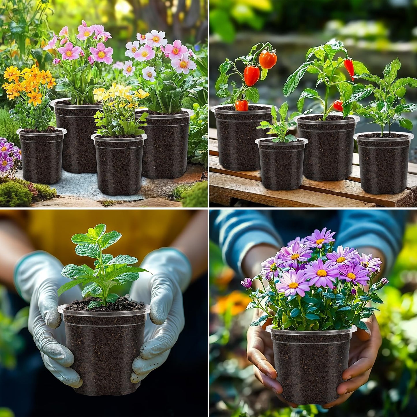 WandaQueen 30 Packs 6.5/5/4 Inch Reinforced Clear Nursery Pots for Plants with Drainage Hole, Variety Pack High Transparency Plastic Seedling Plant Pot with 20 Labels