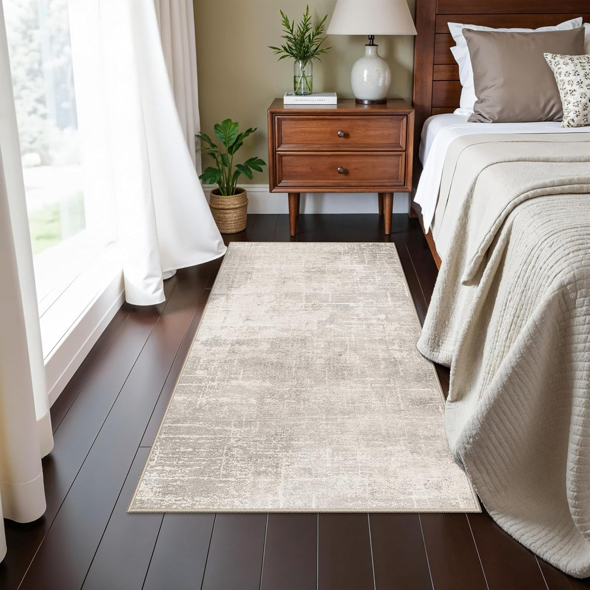 Skiennix Washable Area Rug - Abstract Water-Resistant Non-Slip Doormat | Ultra Soft 2x4 Beige/Cream