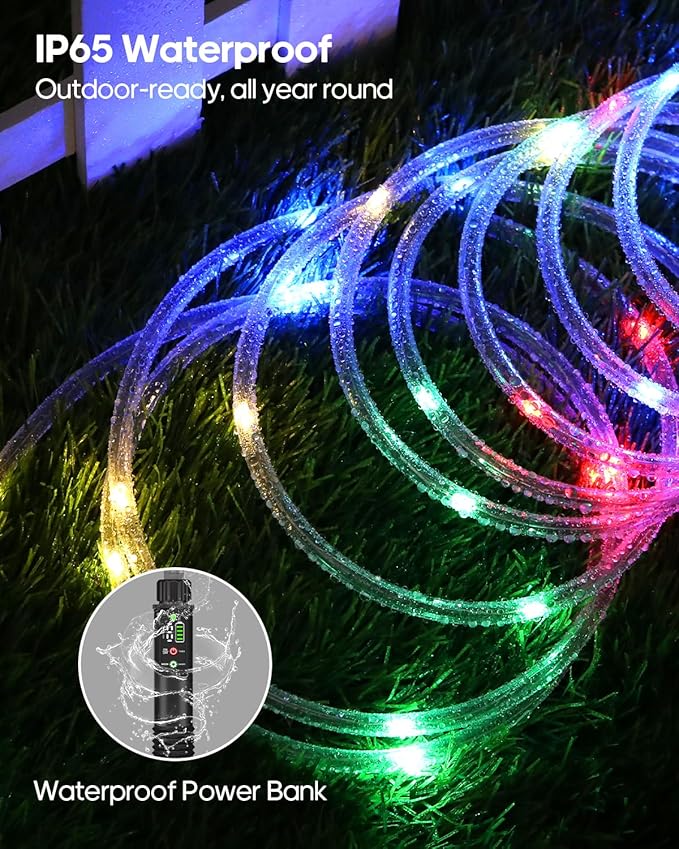 Rope Lights, Rechargeable 79FT 240LED Outdoor Waterproof String Lights with 1200mah Portable Rechargeable Battery, Timing & 8 Modes for Party Christmas Camping DIY Tree trampoline - Multicolor 2 Pack
