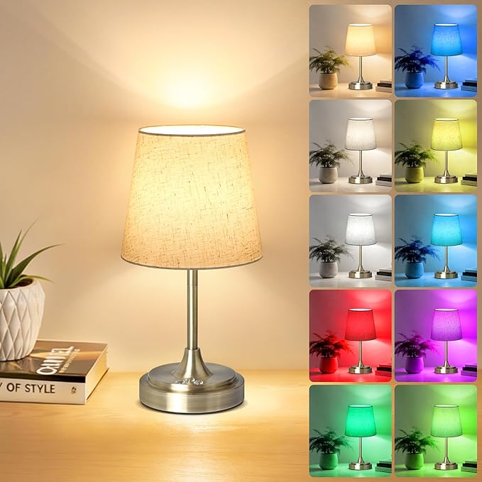 Small Cordless Table Lamp Rechargeable,5000mAh Battery Operated Desk Lamp,3 Colors & 7 RGB Stepless Dimmable,Touch Ambient Light for Bedside,Bedroom,Dining Room,Living Room,Bronze,FlaxenShade