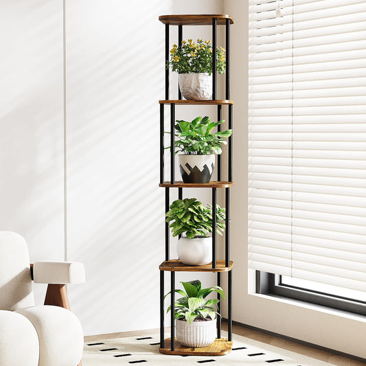Bamworld Tall Plant Stand Indoor, Corner Plant Shelf for Multiple Plants, 5 Tier Metal Flower Pot Stands for Patio Garden Balcony Living Room Bedroom