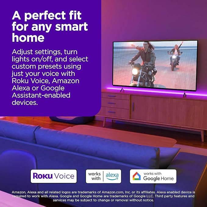 Roku Smart LED Light Strip+, 32.8ft - Color Options with Adjustable Brightness & Temperature - Peel & Stick WiFi Smart Strip Lights Works with Roku Voice, Alexa & Google Assistant - Smart Home Product