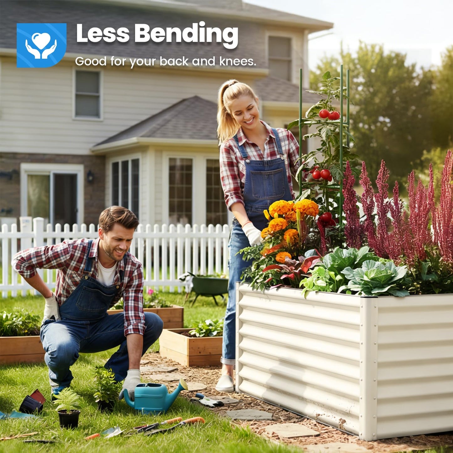 Quictent Galvanized Raised Garden Bed 8x4x2 Ft Tall Metal Planter Box for Vegetables Bottomless for Backyard, 2 Tomato Cages Included, 22.04" Deep, Beige