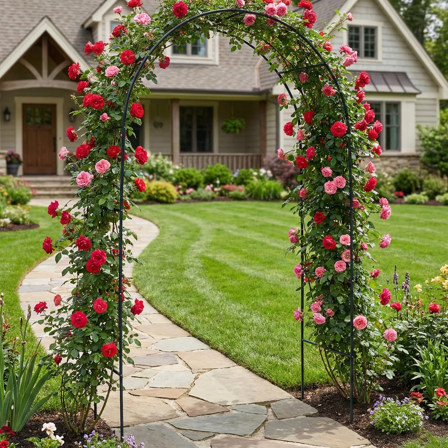 Metal Pergola Arbor, Outdoor Flower Garden Arch Trellis, Steel Garden Arbor for Climbing Plants, Wedding Decoration, 7'8" H x 4'5" W