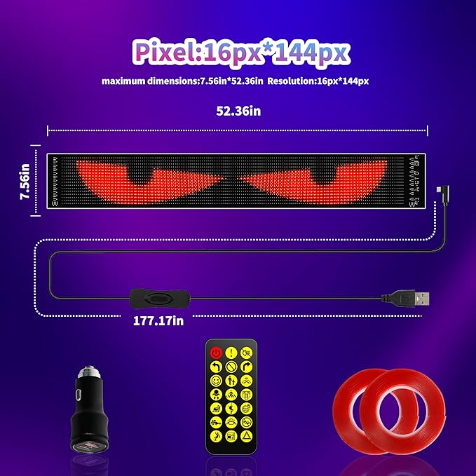Truck Windshield LED Eyes | 52.4“x7.56” Programmable Devil Eyes Light Bar with APP & Remote for Semi-Trucks