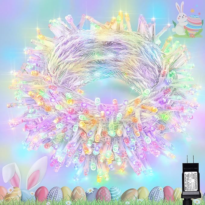Easter Lights, 66ft 200 LED 8 Modes Pastel String Lights, Waterproof & Plug in Connectable Twinkle Fairy Lights Outdoor & Indoor, Tree, Party, Wreath Bedroom Easter Decoration (Pastel Multicolor)