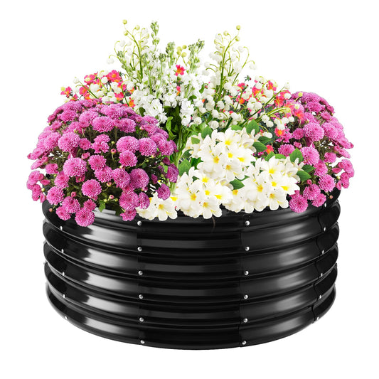 TBMLC 17" Tall Elevated Round Metal Rised Garden Bed- 3.3'x3.3' in Size and 0.8MM Thick Durable Planter Box for Vegetables Flowers Succulent at Patio/Garden Outdoor (Black, 3.3FT Diameter)