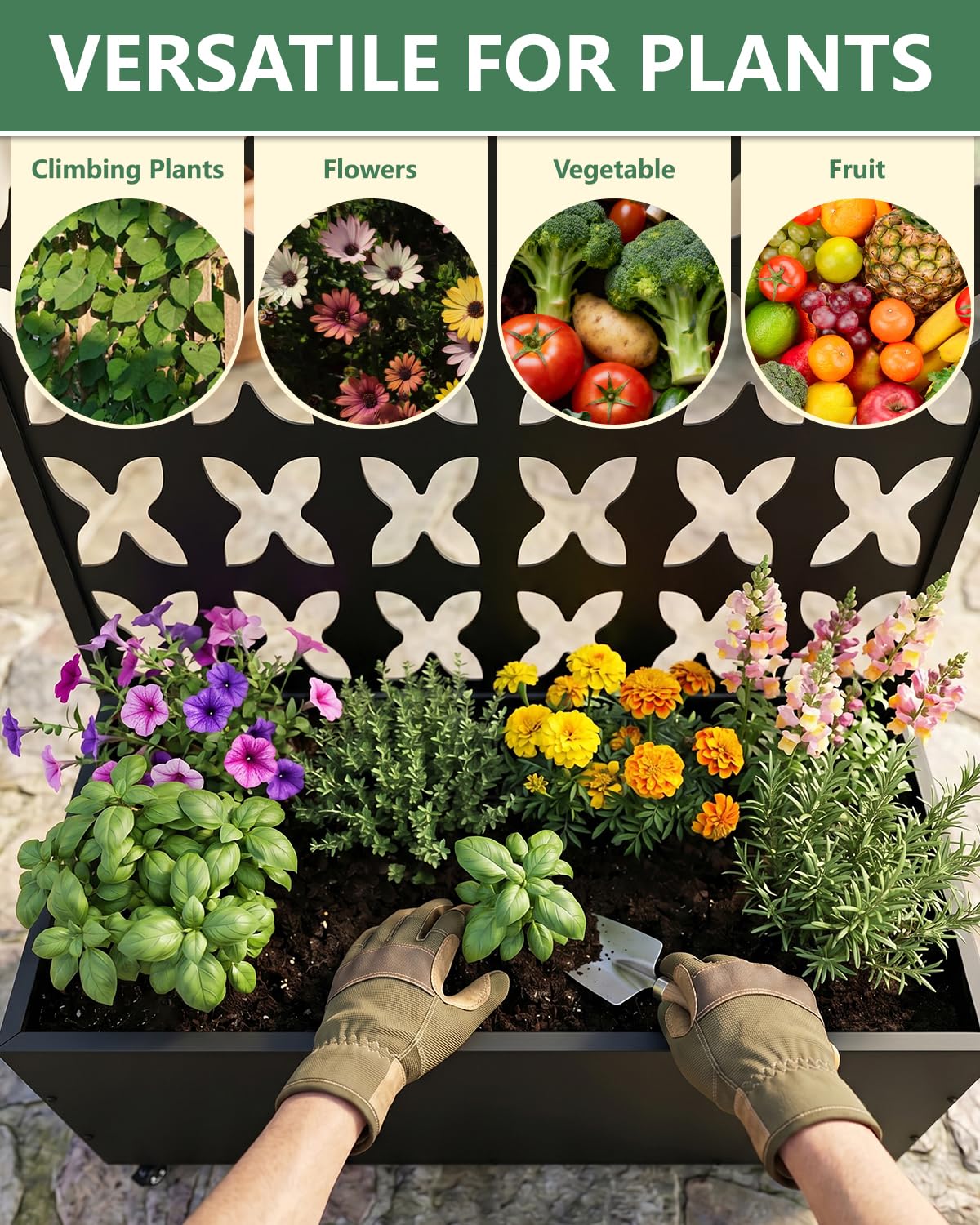 FOLAWO Metal Planter Box with Trellis,70.9"x47.2"x15.7" Raised Garden Bed with Drainage Holes, Privacy Planters for Outdoor Garden Bed for Climbing Plants,Vegetables,and Vines, Black-X