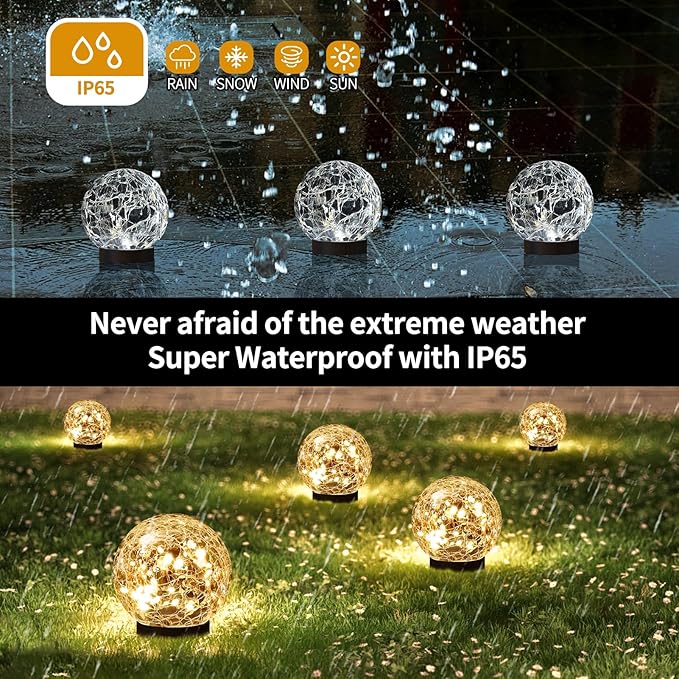 Solar Globe Lights Outdoor Waterproof-Solar Balls Garden-Cracked Glass Ball Solar Lights Outdoor-Solar Orbs Outside-Outdoor Decorations Patio & Yard Lawn Backyard Decor