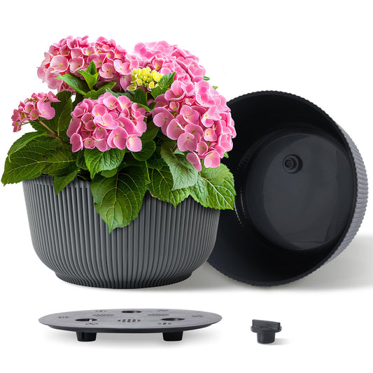 T4U 12 Inch Self Watering Pots for Indoor Plants, 2 Pack Large Plant Pots, Self Watering Planter for Indoor Plants, Durable Plastic Pots (2 Pack,12", Gray)