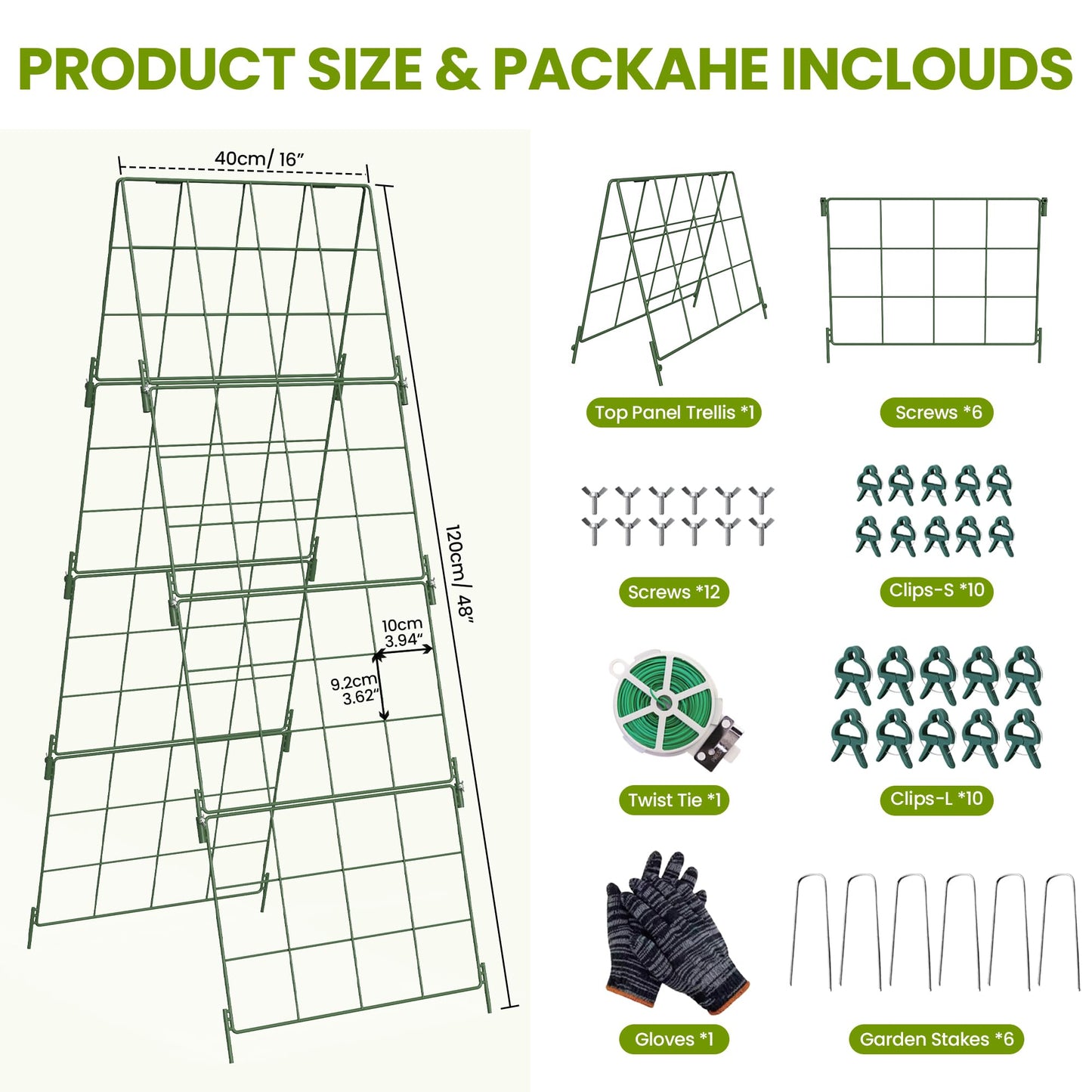Heavy Duty Adjustable A-Frame Trellis for Climbing Plants,48"x16", Rust-Proof Metal Garden Trellis with Dense Grid, Ideal for Raised Beds, Cucumbers, Tomatoes, Beans, and Outdoor Vines (1 Pcs)