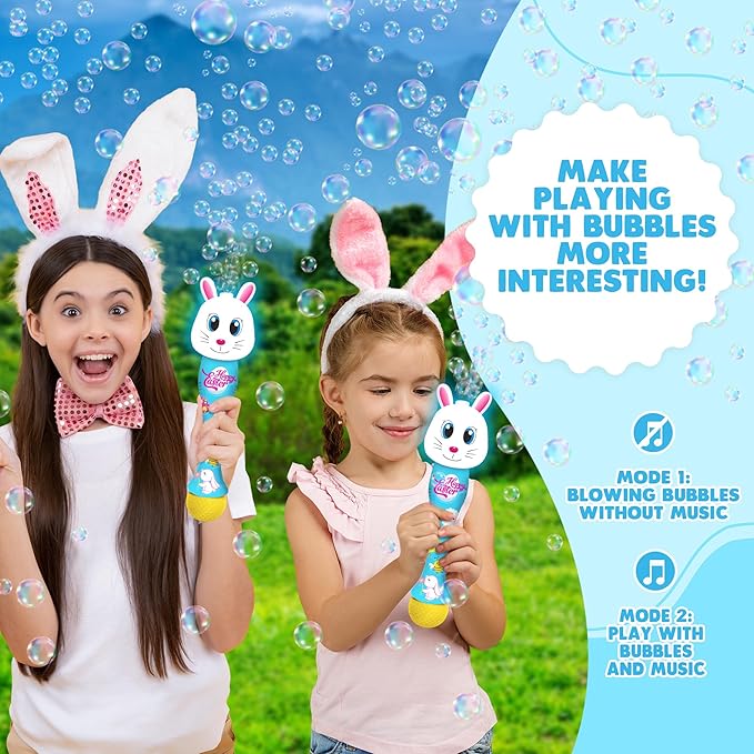 ArtCreativity Easter Bunny Bubble Wand, Easter Basket Stuffers for Toddler, 14" Light Up Automatic Bubble Maker with LED & Music, Bubbles for Kids 3+