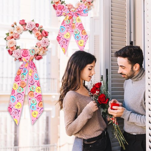 FYSUIMU Valentine's Day Wreath Sash - Heart Garland Ribbon for Indoor/Outdoor Decor | 2-Piece Set