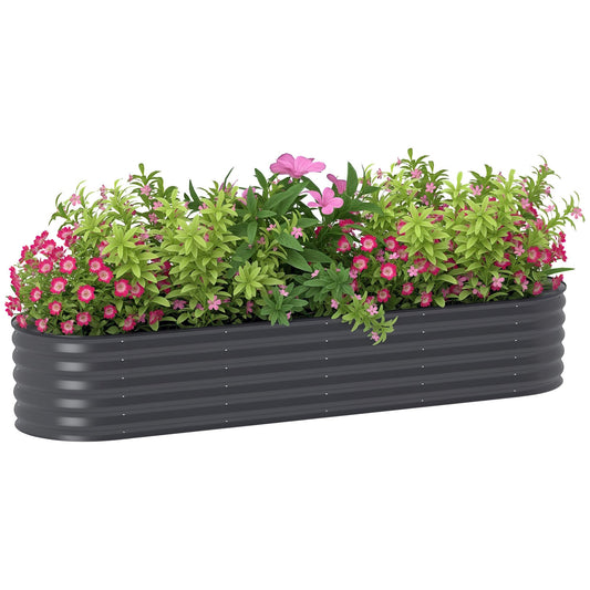 Outsunny 8' x 2' x 1.4' Galvanized Raised Garden Bed Kit, Outdoor Metal Elevated Planter Box with Safety Edging, Easy DIY Stock Tank for Growing Flowers, Herbs & Vegetables, Dark Gray