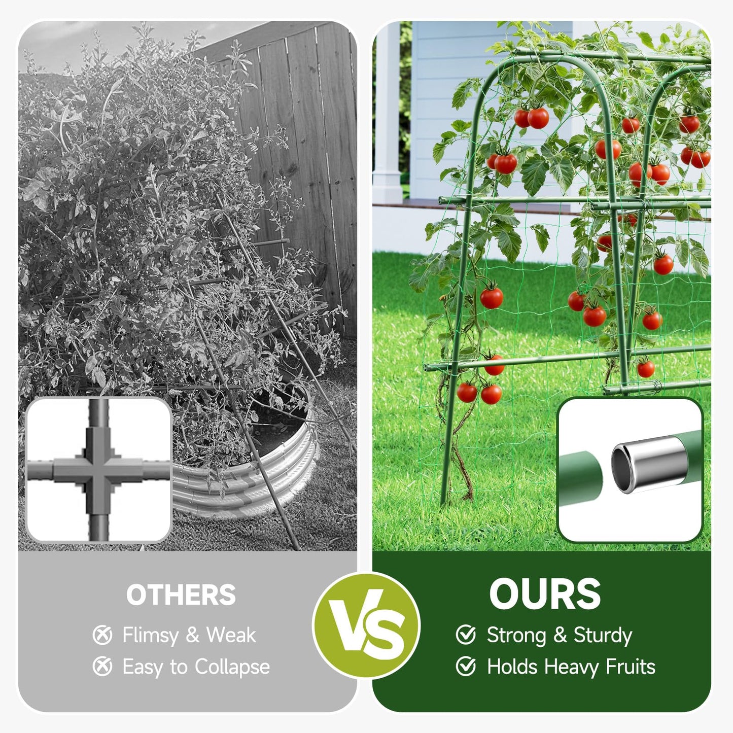 HIRALIY Cucumber Trellis for Climbing Plants Outdoor, 5.25ft Tall Heavy Duty Metal Garden Arch Trellis, Rustproof Plant Support Tunnel for Tomato, Grape, Bean, Raised Bed and Vegetable Gardens, Green