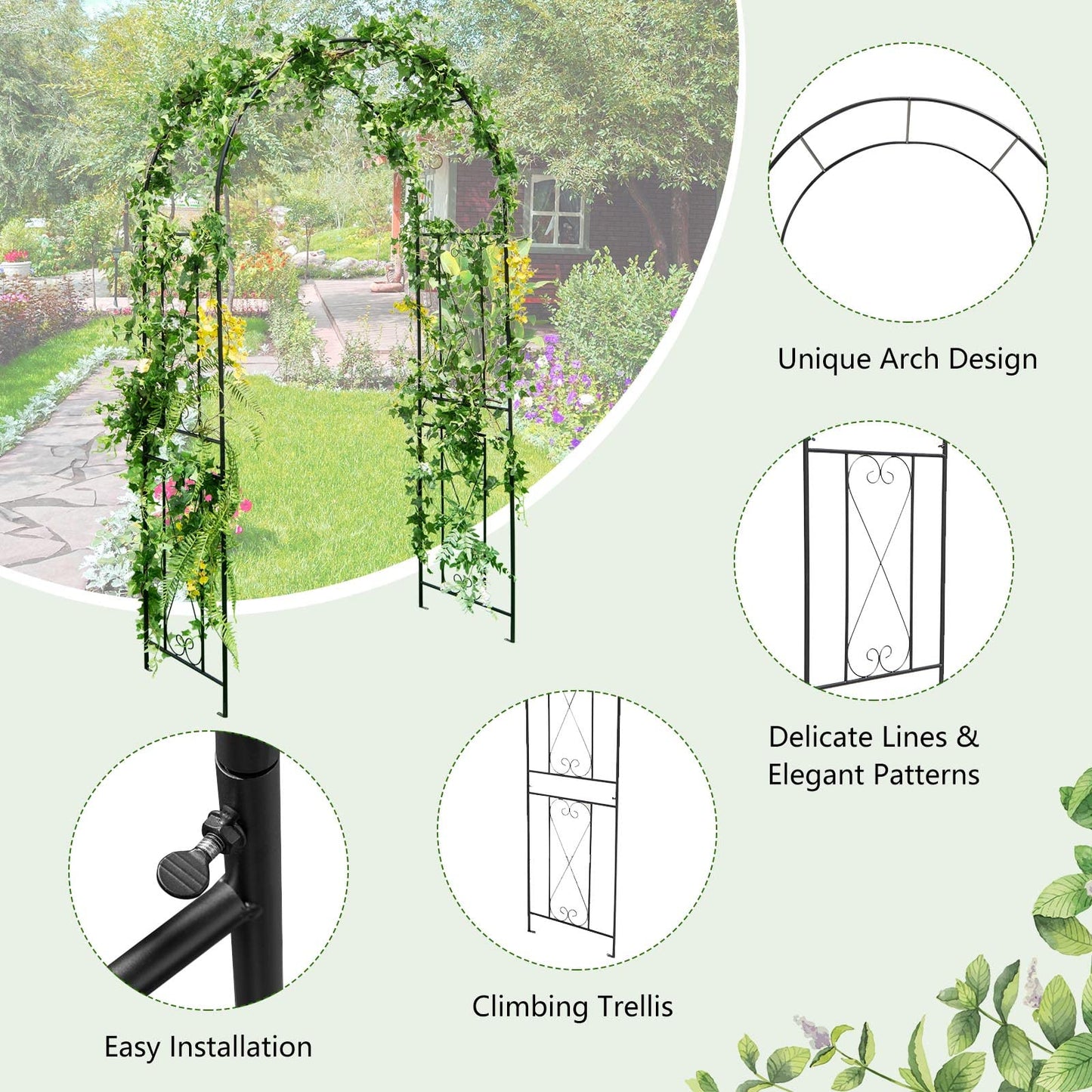 Moccha Garden Arch, 7.2Ft Metal Arbor for Climbing Plants, Vines, Roses, Outdoor Pergola Trellis with Stakes, Wide Garden Archway Arbor Trellis for Lawn Wedding