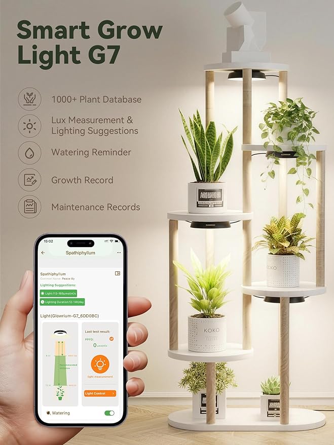 GLOWRIUM Grow Lights for Indoor Plants, Full Spectrum Puck Grow Light with Manual & APP Control, 48W(6 x 8W) Plant Lamp Auto-Timer, Plant Assistant 10 Levels Dimmable for Plant Shelf (6 Packs,Black)