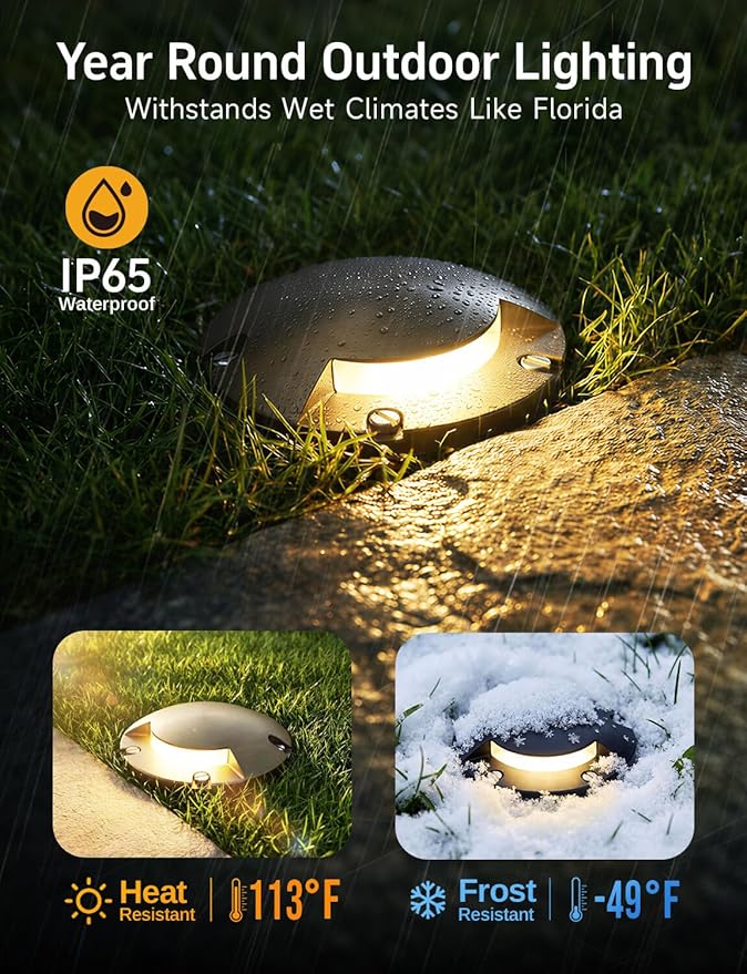 Gardenreet Outdoor Low Voltage Well Lights - Brass Low Voltage 12V Replaceable Bulb In-Ground Lighting, LED Turret Top Fixture, Antique Bronze for Patio Backyard House with 2700K Warm White MR16 Bulb
