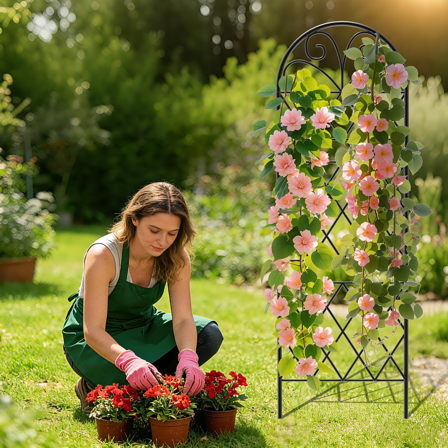 Garden Trellis for Climbing Plants, 3 Pack 38" Wx 64.6" H Rustproof Flower Trellis with Black Coating, Outdoor Climbing Rose Trellis Cucumbers Support for Courtyards Lawns (Diamond-Shaped Grid)