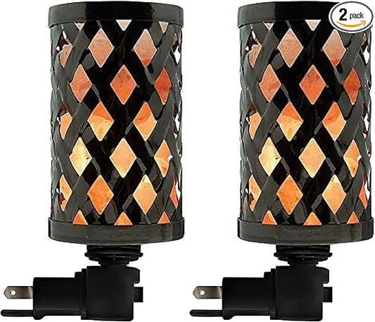 Himalayan Glow Lattice Style Basket Salt Lamp Night Light with Pink Salt Chunks | 360 Degree Rotatable Wall Plug, Ideal Gift for Home Décor (Pack of 2)
