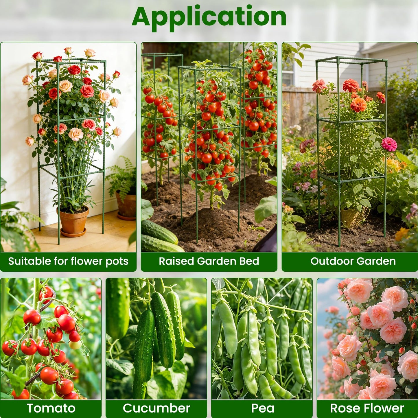 5 Pack Tomato Cages, 48'' Tall Tomato Plant Stakes Support for Raised Garden Bed Tomato, Square Trellis Cages for Garden Climbing Vegetables Flowers Fruits