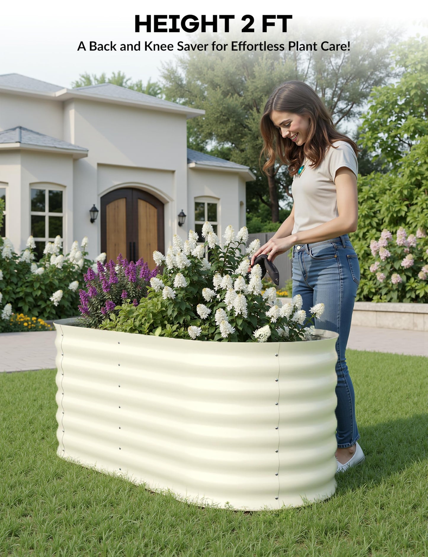 GarveeLife 4x2x2 ft Galvanized Raised Garden Bed - 24 in Tall Metal Planter Box for Vegetables, Flowers, Herbs, Rust-Resistant Outdoor Garden Box, Easy Assembly Raised Beds for Gardening, Beige