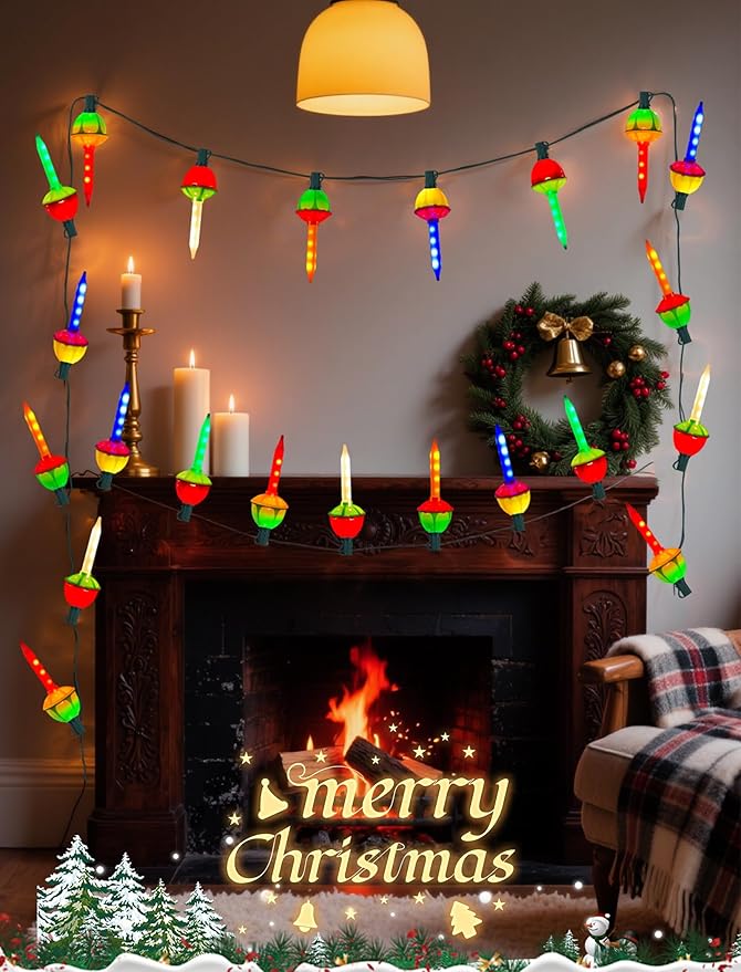Vintage Christmas Bubble Lights, 7.5Ft Outdoor Colorful Christmas Decorations String Lights with 8 LED Twinkling Multicolor Bubble Lights for Christmas Tree Holiday Party Fireplace House Window Patio