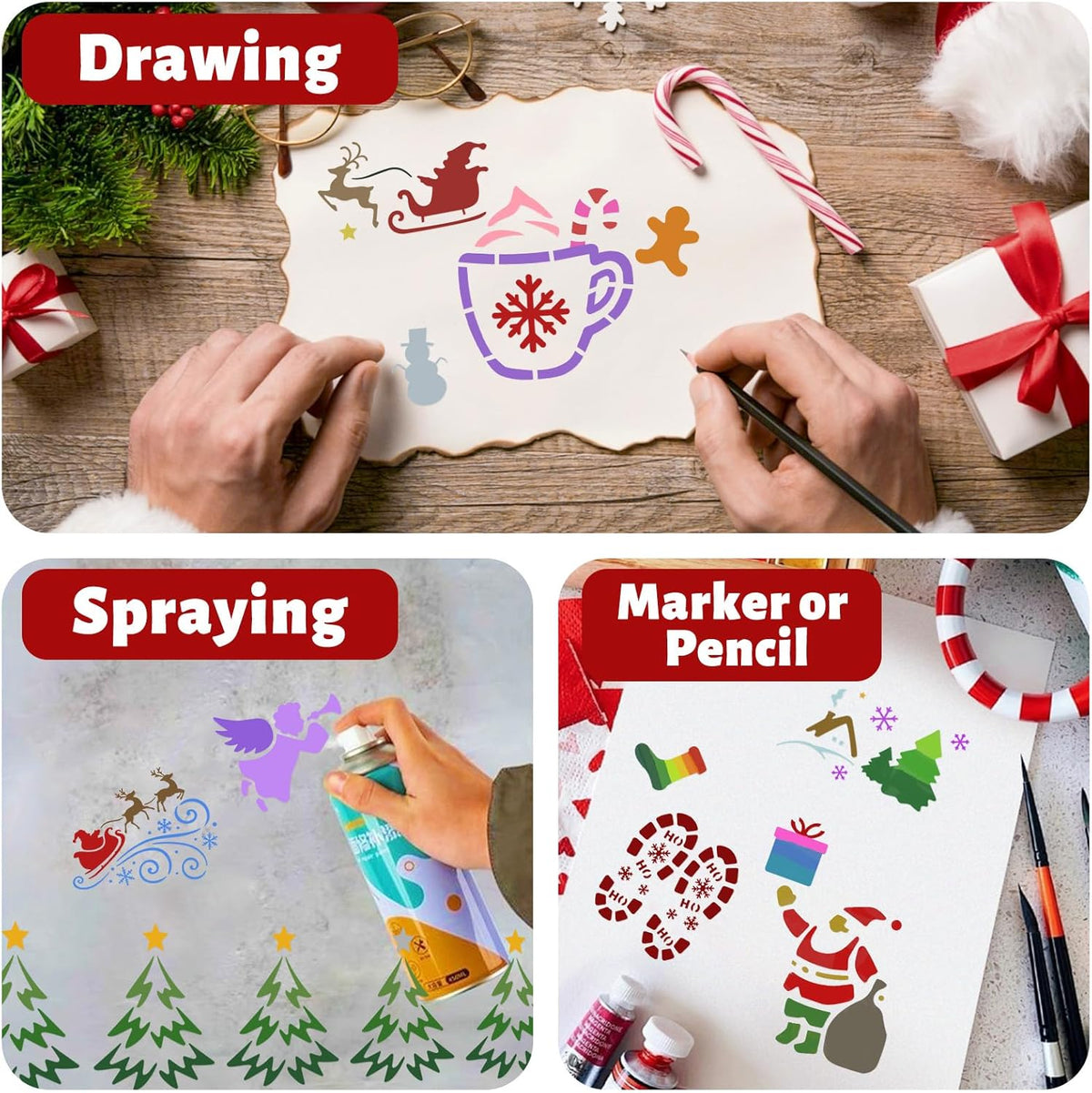 Skiennix 72 PCS Christmas Stencils - Reusable Holiday Painting Templates for Wood, Glass & Fabric Decor