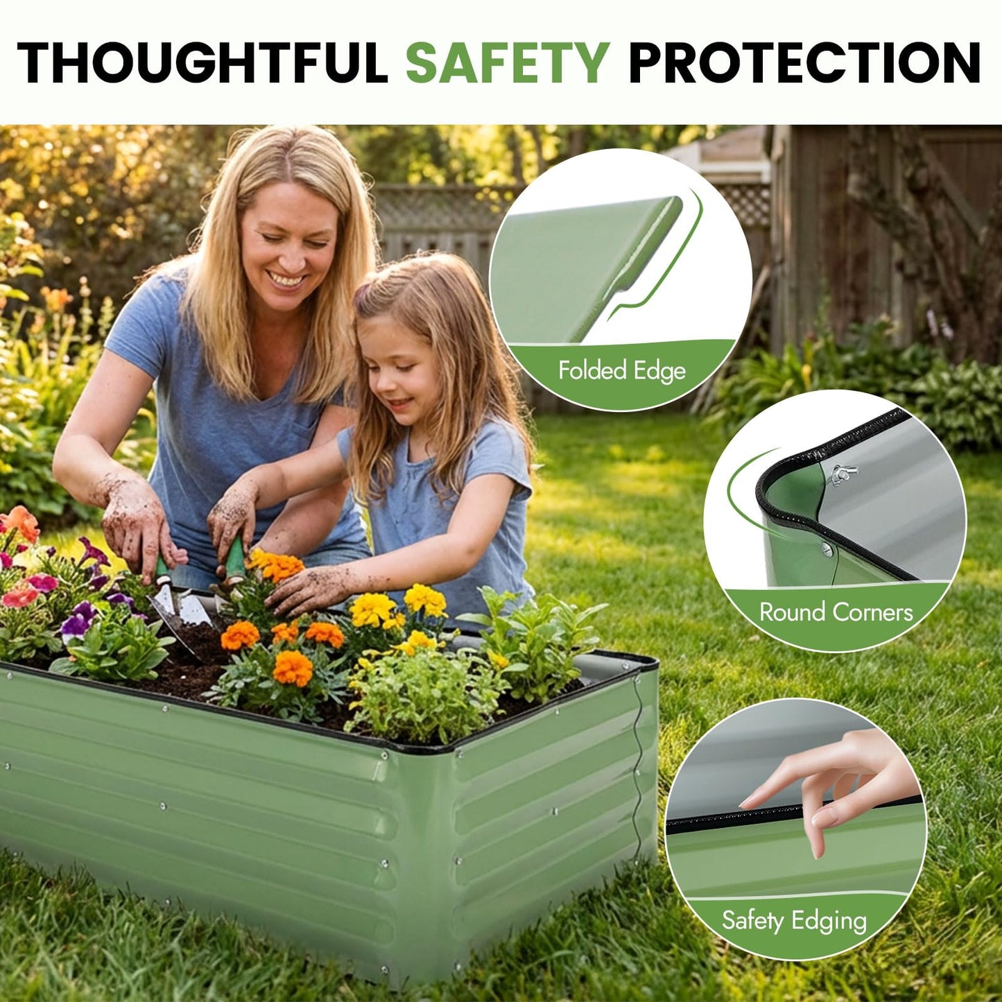 INNO STAGE Galvanized Raised Garden Bed Kits, 8x2x1ft Metal Raised Garden Beds Outdoor, Large Steel Raised Planter Bed with Gloves for Vegetables & Flowers Patio Ground Planter Box (Olive Green, 1PC)