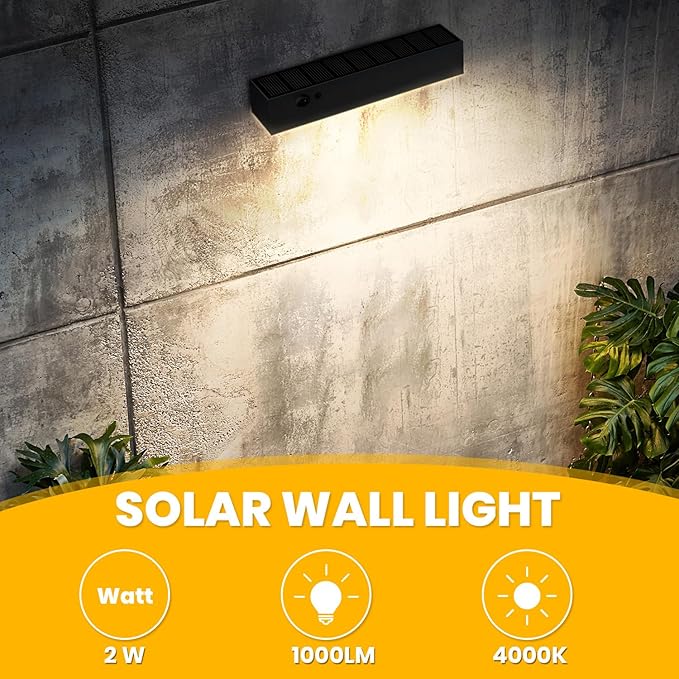 Solar Outdoor Lights, Solar Light with Motion Sensor for House Sign, IP44 Waterproof 1000LM 4000K Modern-Luxury Style Non-wiring Anti-glare Wall Sconces for Post, Front Door, Yard, Garage, Garden