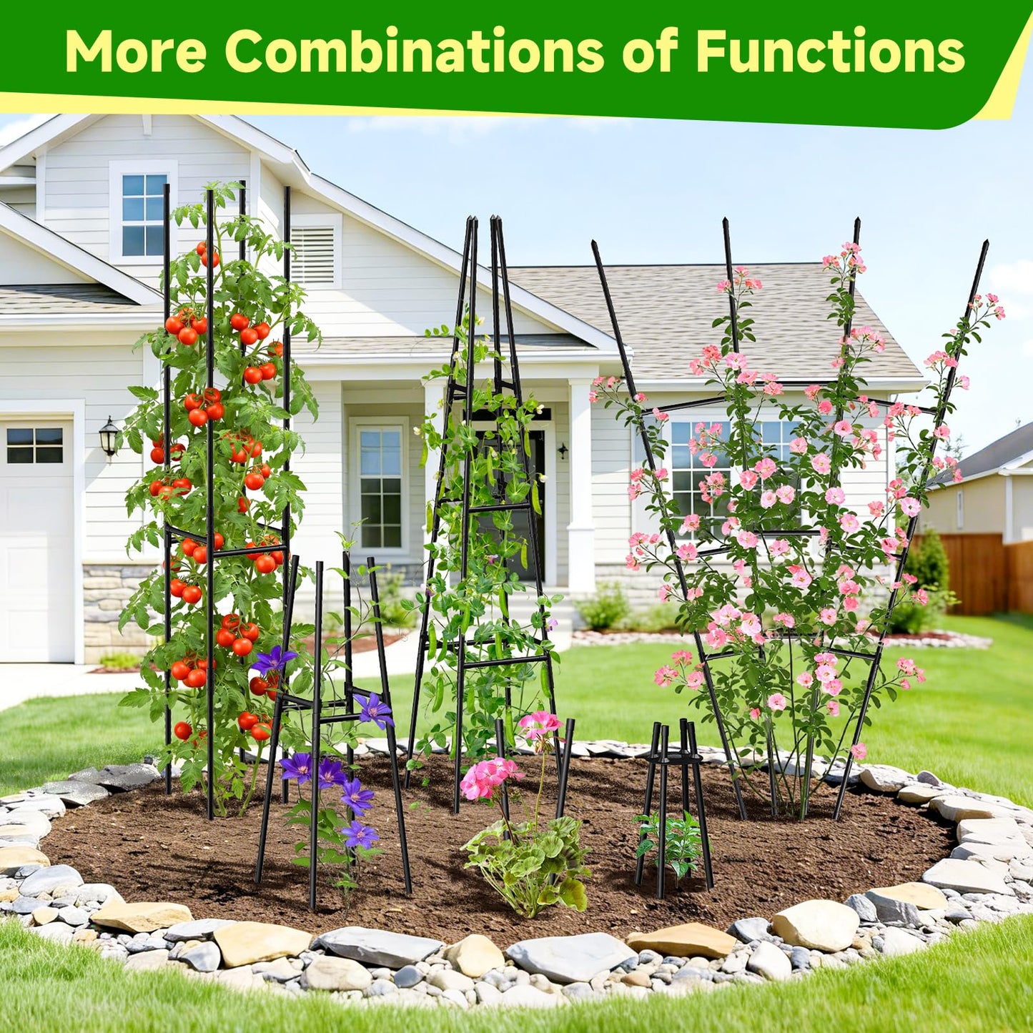 MQJIAZHI Garden Obelisk Trellis for Climbing Plants Outdoor, 63 Inch Height Adjustable Gardening Trellis, Steel Plastic Coated Plant Support for Indoor & Outdoor Multiple Climbing Plants(1PCS)