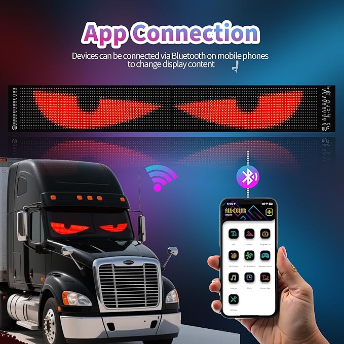 Truck Windshield LED Eyes | 52.4“x7.56” Programmable Devil Eyes Light Bar with APP & Remote for Semi-Trucks