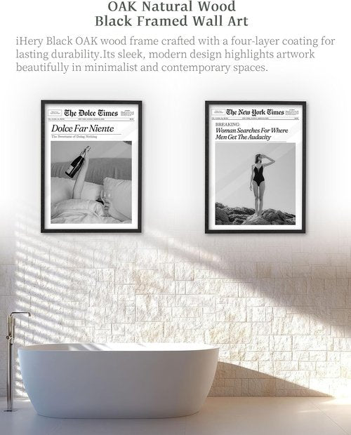 iHery Premium Black Oak Wood Framed Wall Art - Retro "Dolce Far Niente" Canvas Decor | 8x10in for Dorm & Living Room
