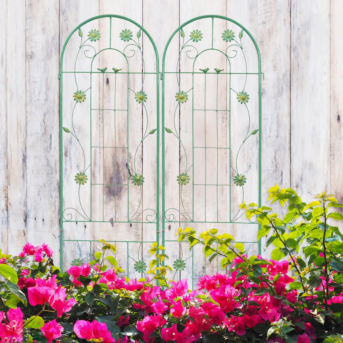 Elegant Metal Garden Trellis for Climbing Plants, Rustproof Outdoor Flower Support, Metal Galvanized Tube with Powder Coating, Decorative Trellis for Ivy,Rose,Clematis,Jasmine,Grape (Green,2)