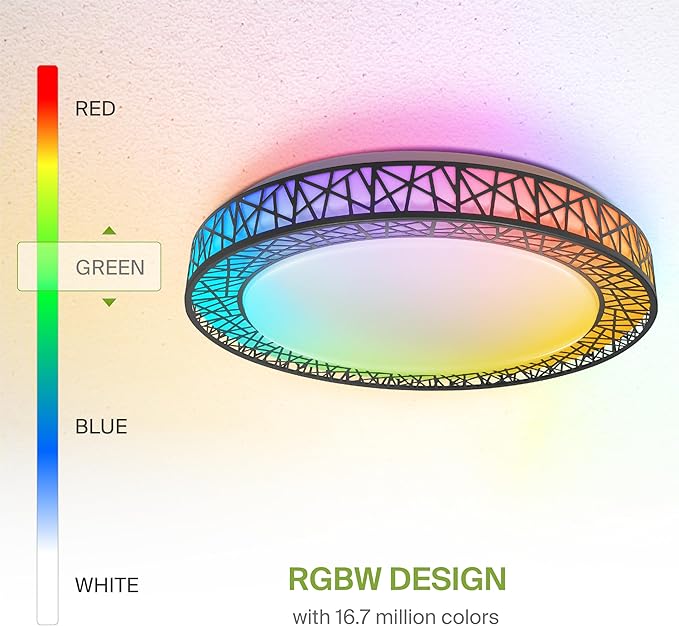 ASD 20 Inch Smart RGBW Flush Mount Ceiling Light with Remote - Matte Black 42W 120V 2700-6500K Dimmable Ceiling Light Fixture, WiFi App Control RGB Lights, Alexa & Google Assistant - ETL, 2 Pack