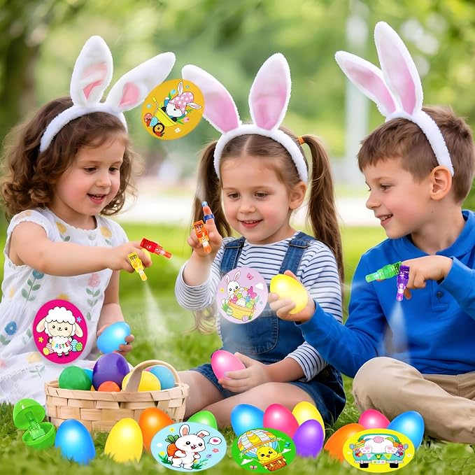 24 Pack Prefilled Easter Eggs with Animal Finger Lights, Easter Egg Stuffers for Kids, Glow in the Dark Easter Eggs, Party Favor Toy Gifts for Boy Girl, Classroom Rewards