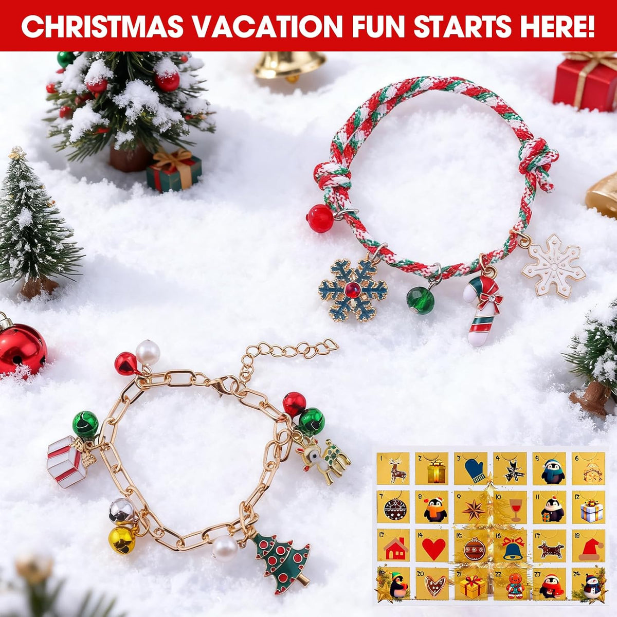 Skiennix Christmas Advent Calendar Bracelets - 24 Days Countdown with 14 Collectible & 10 DIY Jewelry Kits for Teens & Adults