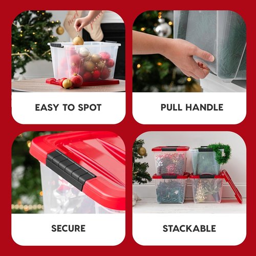 IRIS USA Stackable Plastic Storage Bins - 19 Qt, BPA-Free, Durable, See-Through, 4 Pack - Red