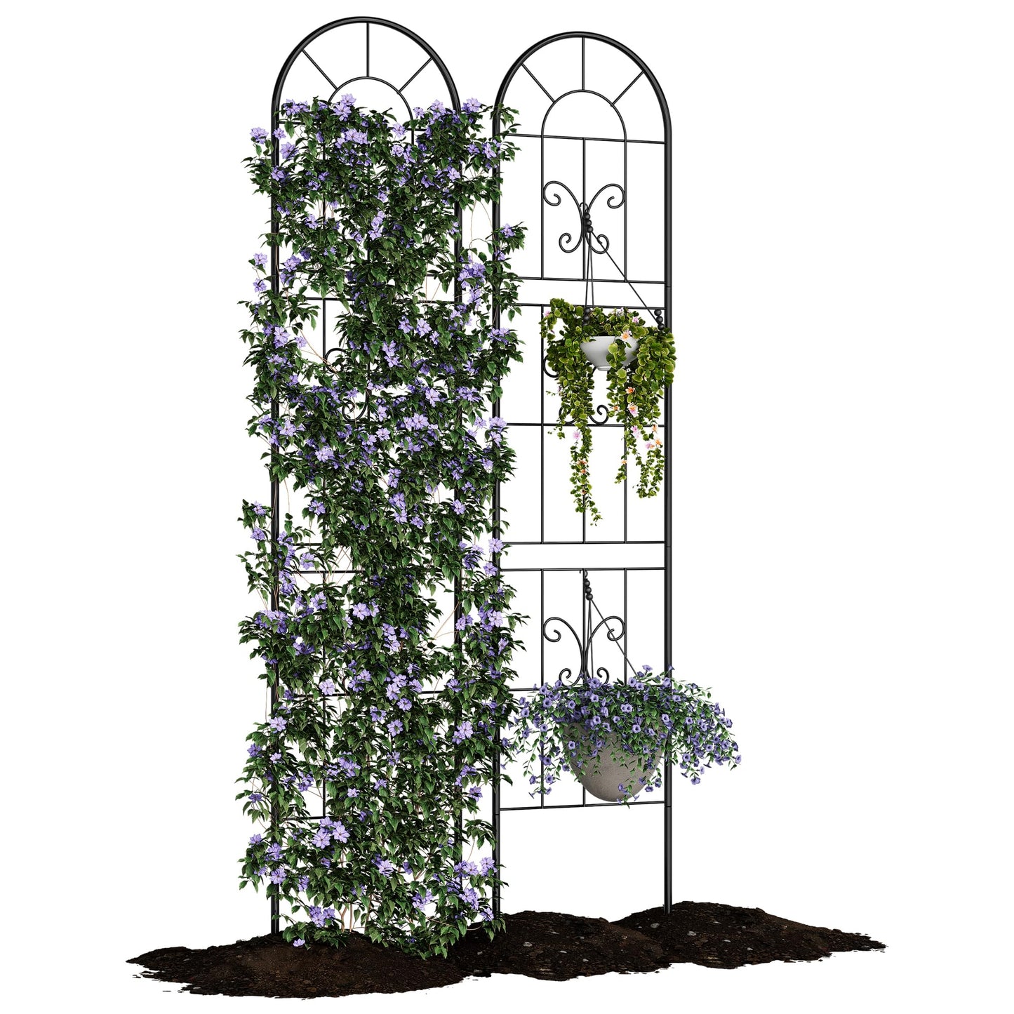 GarveeLife 2 Pack 55x11 in Black Metal Plant Trellis - Sturdy Rustproof Climbing Support for Roses, Vines & Vegetables - Indoor/Outdoor Garden Trellis for Pots, Houseplants & Patio Decor