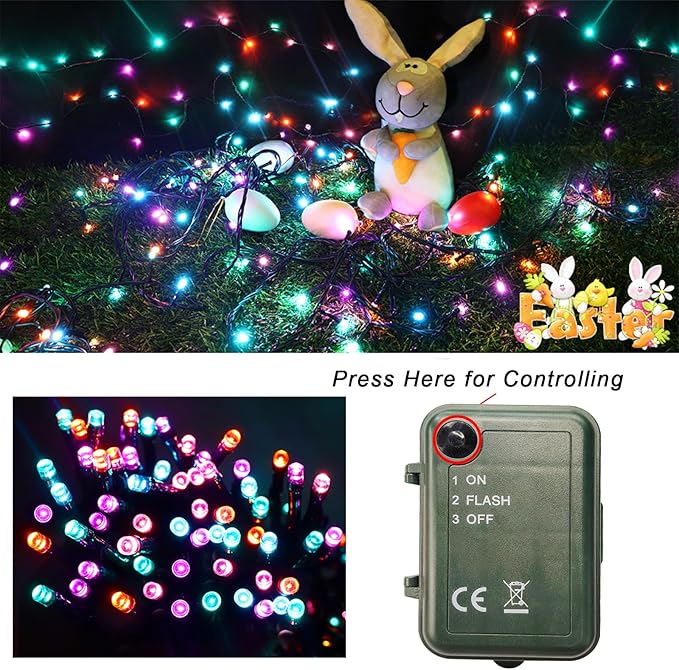 Easter String Lights Battery Powered, 2 Pack Total 66.6 FT 200 LED Colorful Pastel String Lights for Indoor Outdoor Easter Decorations, Twinkle Fairy Light for Home Party Room Party Decor