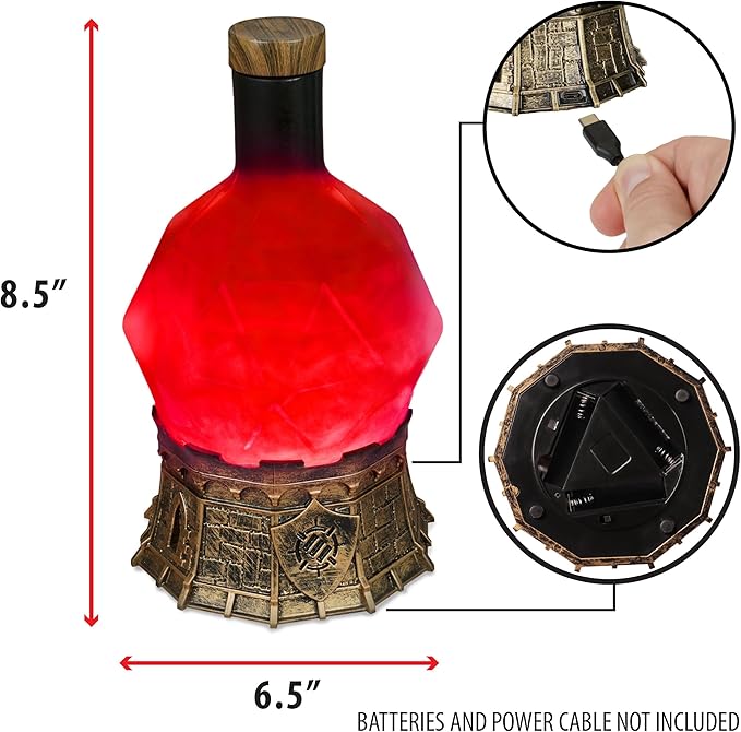 ENHANCE Gaming Sorcerer's Health Potion Light with Swirling Mystical Brew - Potion Bottle Mood Light Prop for Tabletop Game Immersion, Playroom, Desk Decor - Soft Glowing Whirling Goblet (Red Elixir)