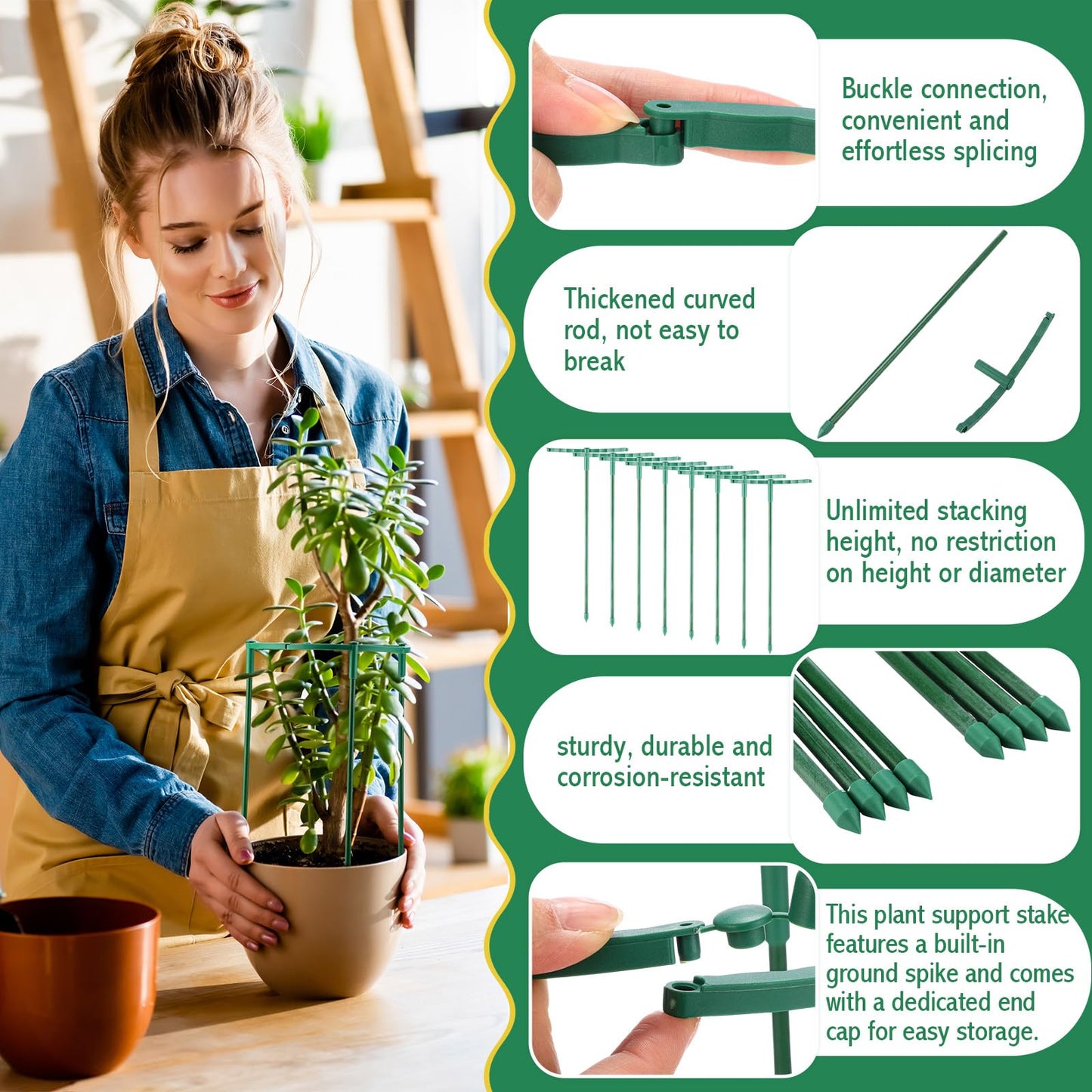 Fiwochic 100 Pcs Plant Support Stake 5.9" W X 9.8" H Half Round Plant Cage Stackable Garden Flower Support for Indoor Outdoor Flower Vegetable Tomato Peony Monstera Hydrangea Climbing Plants