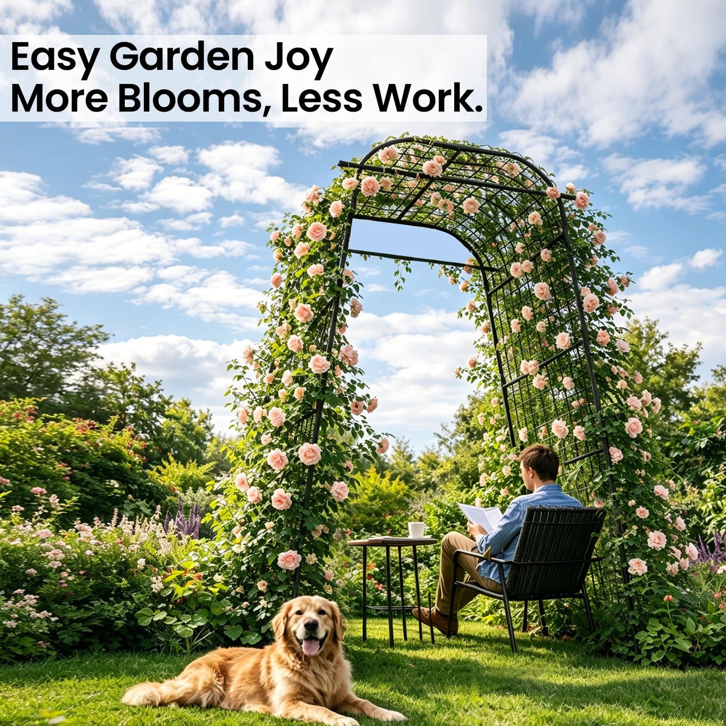 Garden Arch Trellis 83" H x 49" L x 31.5" W Heavy-Duty Plant Support with Nylon Netting & 100 Leaf Ties – Reusable Climbing Trellis for Tomatoes, Cucumbers, Beans & Flowers