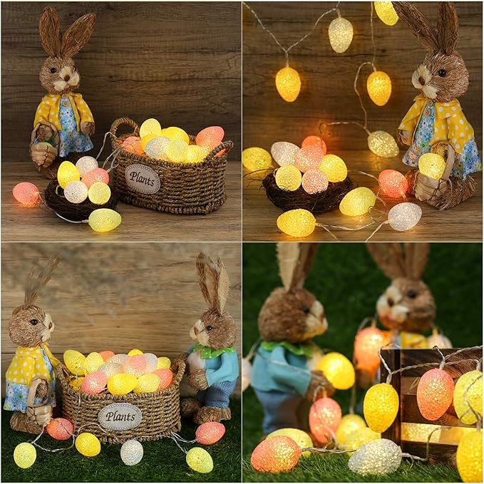 LYHOPE Easter Pastel Lights, 5.94ft 10 LED Egg Decoration Lights, Battery Powered Egg String Lights for Easter, Party, Fireplace, Mantels, Entrance, Tree, Home Decorations, Clear Wire