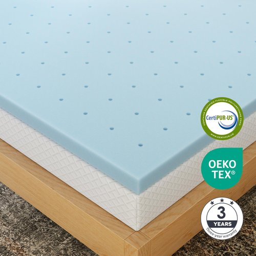 EGOHOME 2 Inch Queen Memory Foam Mattress Topper, Cooling Gel Infused & Pressure Relieving Pad in a Box, Dorm Room Essentials, CertiPUR Certified, Blue